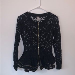 Black lace long sleeve, Gold zippers